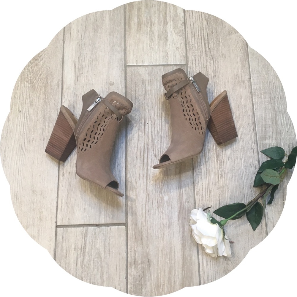 BCBG Generation Suede Brown Creen Peep Toe Bootie - Picture 3 of 8